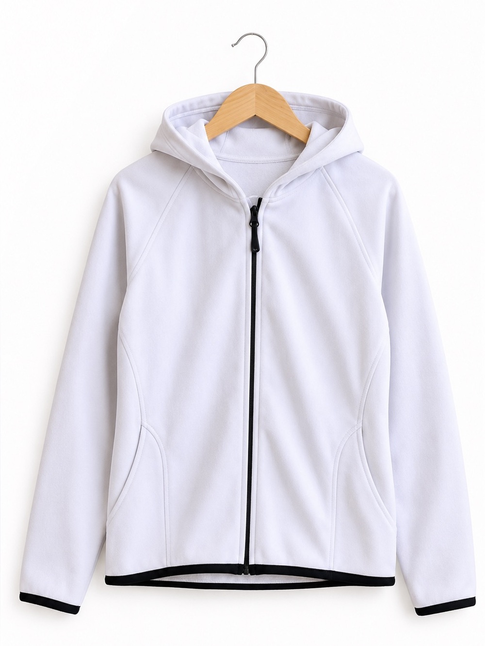 Zella Girl Girls Jacket Size Small White Hooded Activewear‎ Black Trim Zip Front